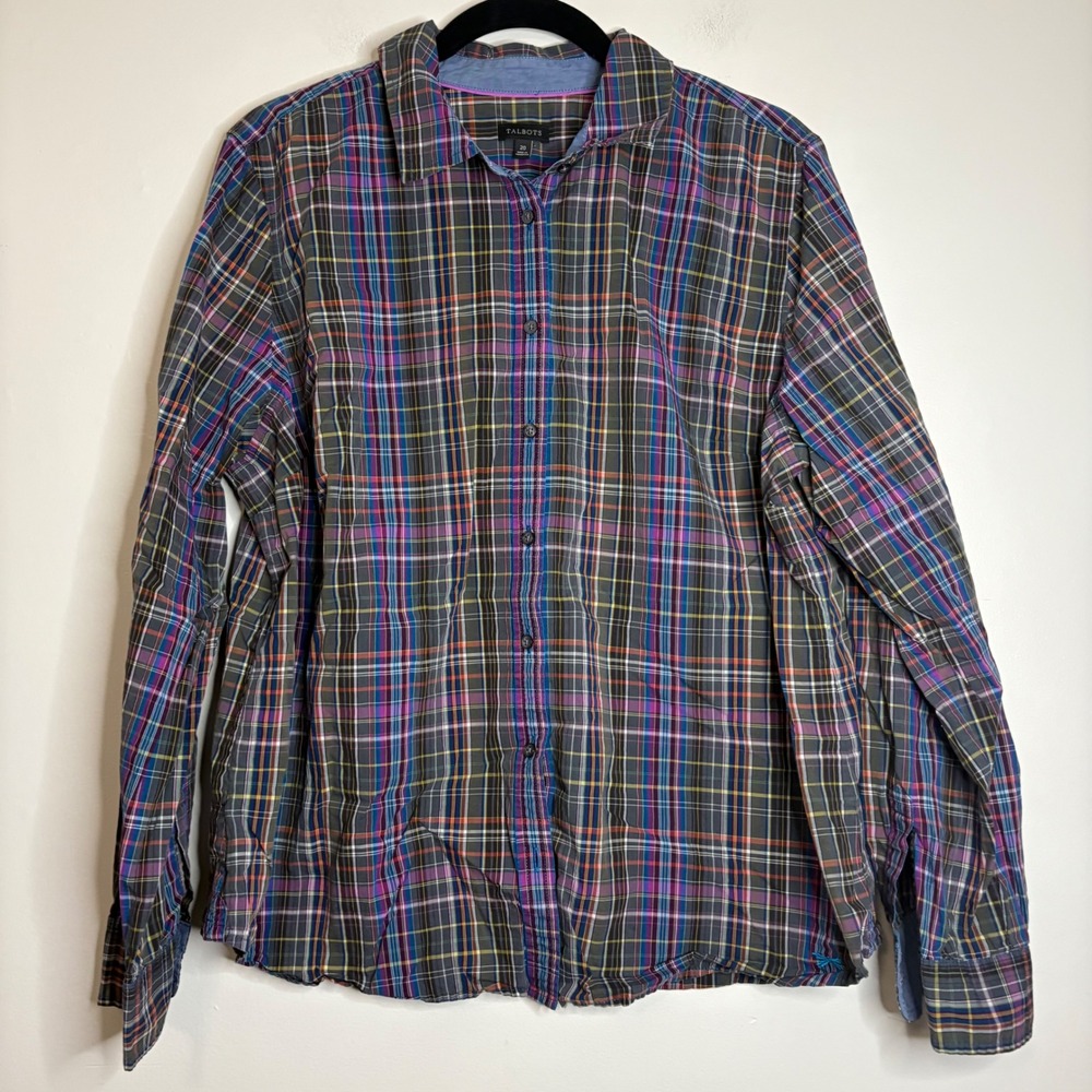 Talbots Women's‎ Plaid Button Down Shirt Long Sleeve Multi Color Size 20
